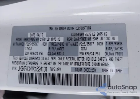 2019 Mazda Cx-5 Touring from USA, damaged, VIN JM3KFACM1K1624101